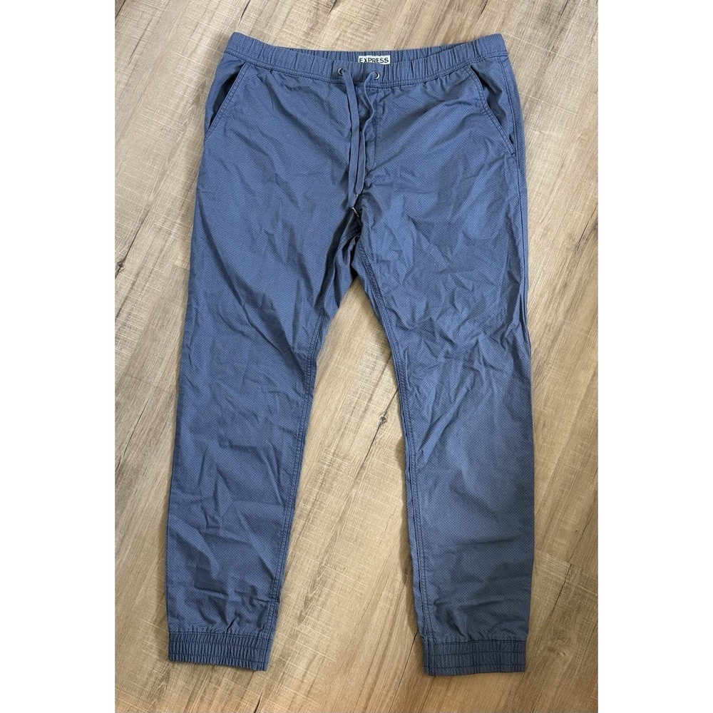 Express Men's Blue Cotton Knit Jogger Pants Slim Tapered‎ Elastic Waist 36
